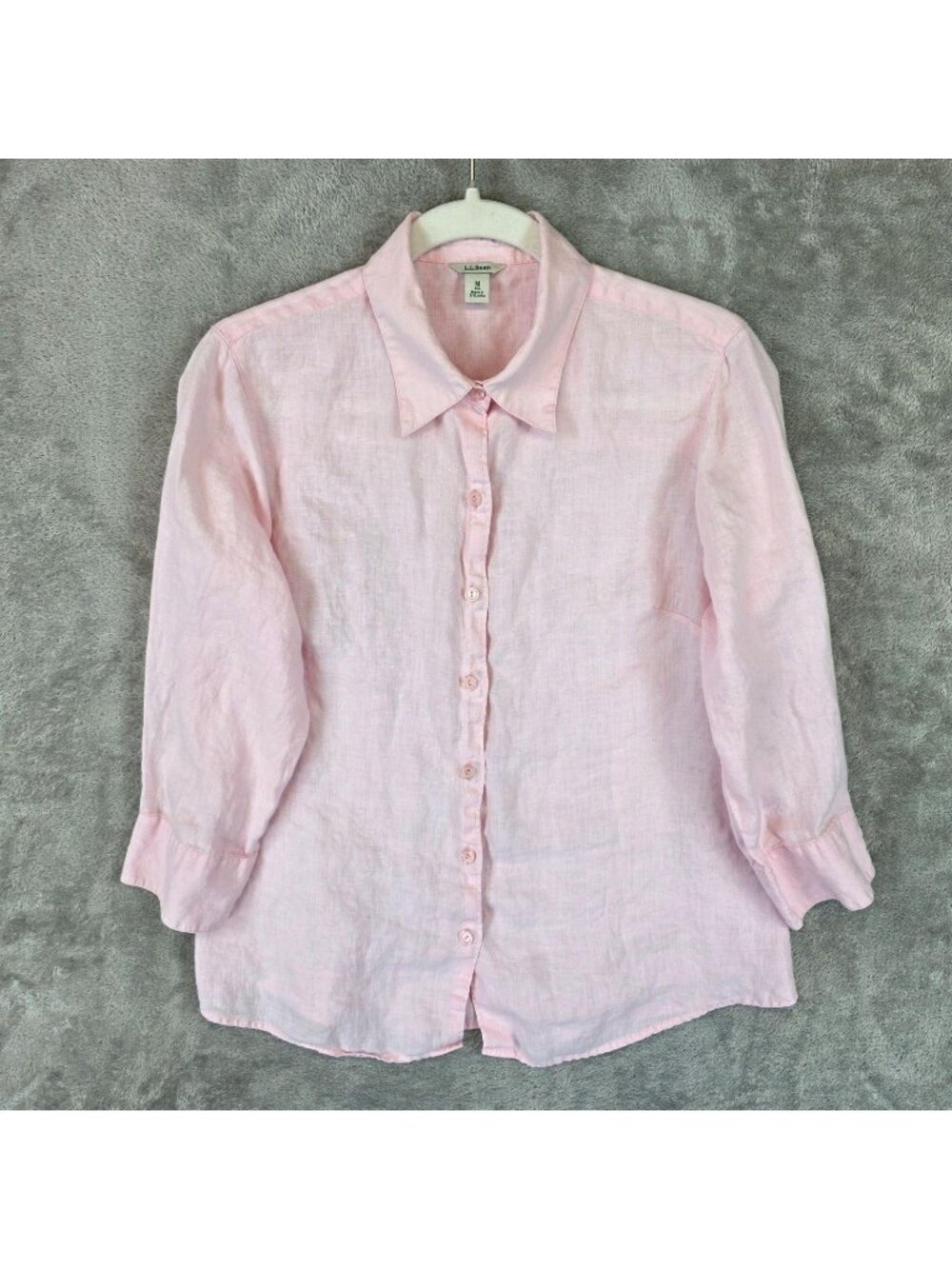 L.L. Bean Button Up Shirt Womens M Pink Linen Collared 3/4 Sleeve Basic Top